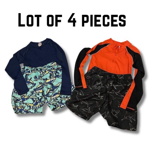 Hanna Andersson Boys 10 LOT 4 Swimwear Rash Guard Swim Trunks Bathing Suit Beach - Picture 1 of 7